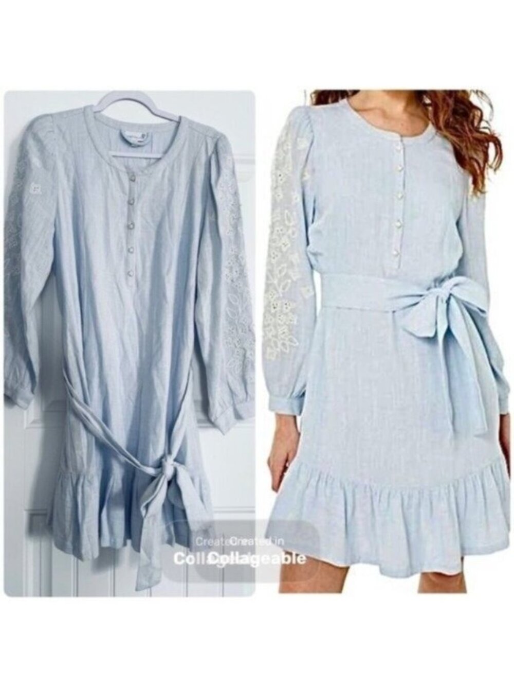 Cartolina Nantucket Elegant Embroidered Dress Preppy Feminine Linen Puff Sleeve